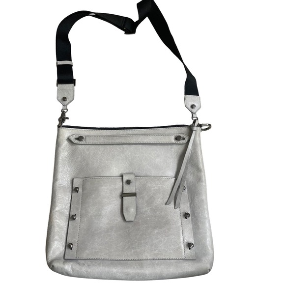 Botkier Handbags - Botkier New York Light Gray Leather Crossbody Bag Studded Messenger Gunmetal EUC